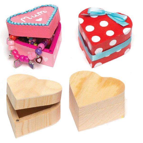Baker Ross EK2436 Wooden Heart Boxes (Pack of 4) For