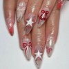 Almond Press on Nails Red Fake Nails Star Bow False