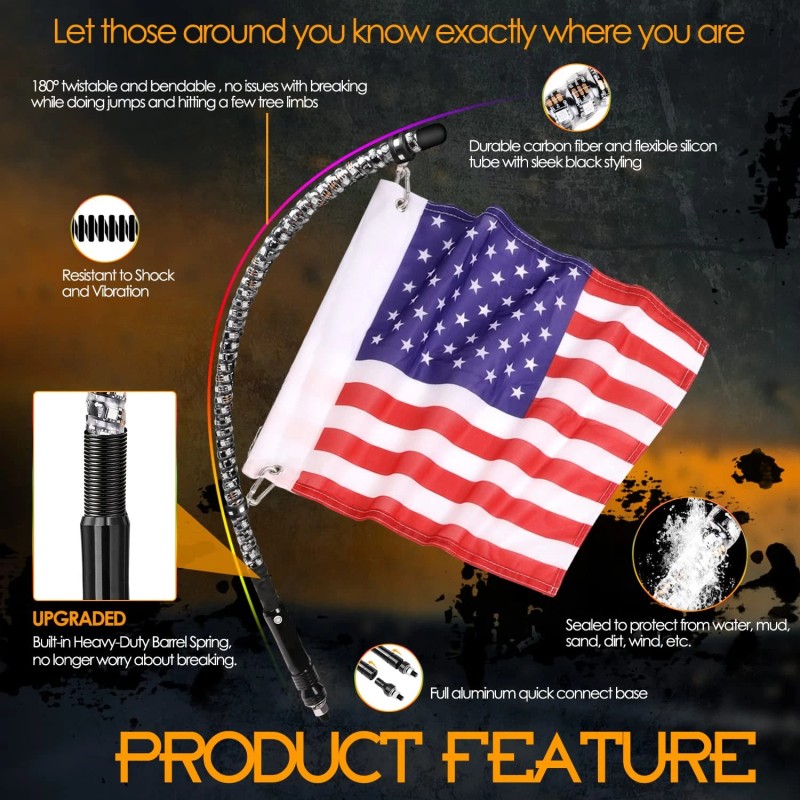 NR NIRIDER Nirider 2Ft Led Whip Lights With Flag Pole