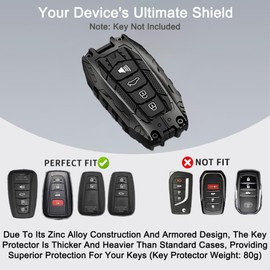 Heavy Duty Zinc Alloy Key Fob Cover for Toyota 2020–2024 Highlander, 2018–2024 RAV4,Camry,C-HR,Corolla, Avalon, Prius & GT86, 4-Button Key Case(Black)