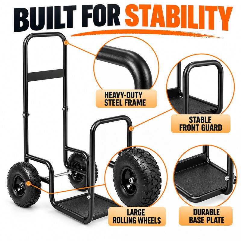 Heavy Duty Firewood Log Cart with Wheels, 250 lb Capacity