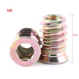 Pack of 20 M6/M8/M10 Zinc Alloy Furniture Hex Drive Nut Thread Inserts, Wood Inserts, Nuts Assortment