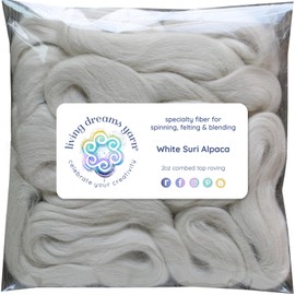Suri Alpaca Fiber for Spinning Blending Felting Dyeing and Doll Making. Natural White Combed Top.