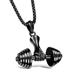 LXSSLY Black Dumbbell Necklace,Hip Hop Punk Fitness Pendant,Goth Barbell Charm Pendant Necklace,Cool Stainless Steel Gym Jewelry for Men