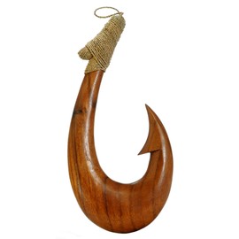 16" Hand Carved Wood Hawaiian Makau Fish Hook