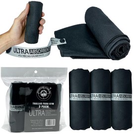 Toallas para gym | Deportivas Ultra Absorbentes | Suaves y de Secado Rápido | Compactas y fácil de Transportar | Kit 3 piezas Toalla Gym color Negro | Tamaño perfecto para todos los deportes.
