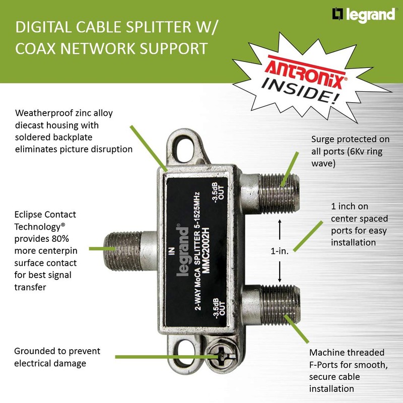 On-Q VM2202V1 Home Office and Theater Cable Splitter, 2 Way,