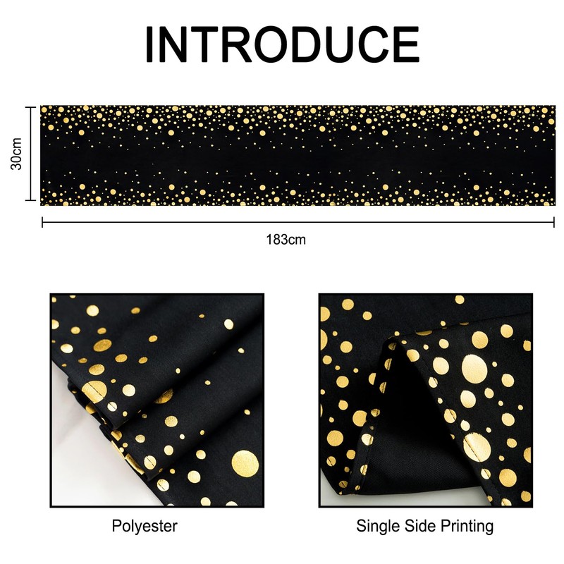 Table Runner Black and Gold 30 x 183 cm Polyester