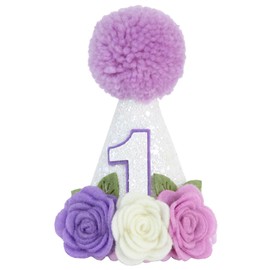 Ereniko Floral Purple First Birthday Hat Girl 1st Baby Birthday Hats Felt One year old 1 Baby Party Hat Happy Birthday Party Decoration Photoshoot Props Photo Props Wildflower
