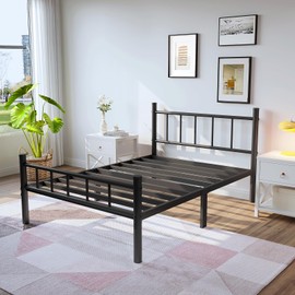 zizin Twin Size Metal Bed Frame with Headboard & Footboard 14 Inch Metal Platform Mattress Foundation Support with Steel Slat, Under Bed Storage, No Box Spring Needed