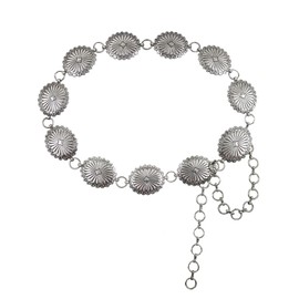 TOPACC Western Metal Oval Concho Chain belts for Women Silver Boho Cowgirl Belt for Dresses Jeans Girls Country Concert Outfit