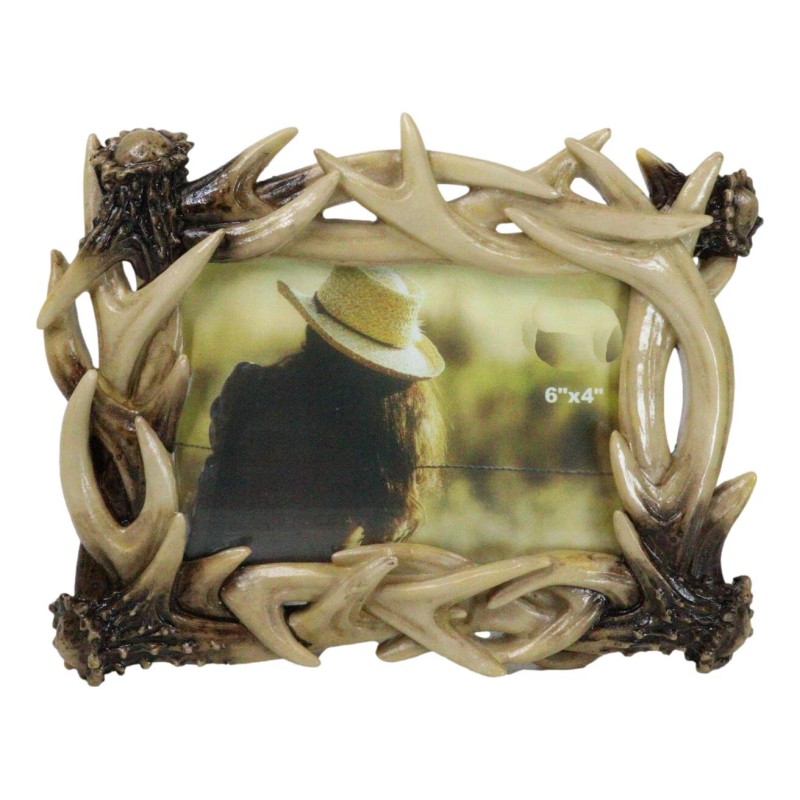 Ebros Gift Rustic Intertwined Stag Deer Antlers Picture Frame With