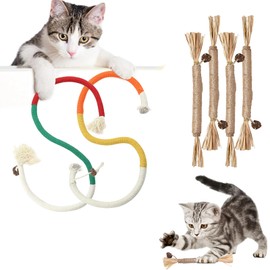 HhBdy Cat Chew Toy Include 2 Pcs 60 cm Kitten Teething Chew Toy Rope and 4 Pcs 24 cm Cat Toys Sticks Interactive Cat Nip Toy Kitten Teething Toys for Indoor Cats Teeth Cleaning Boredom Relief Toys