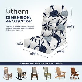 Uthem Adirondack Chair Cushion Waterproof Indoor Outdoor Rocking Chair Cushion 44 Inches Patio High Back Chair Cushions Thickened Adirondack Rocking Chair Cushions with Ties, Blue Enchantress
