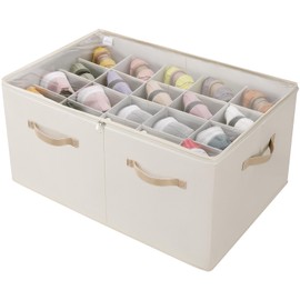 TOPIA HOME Shoe Organizer for Closet, Foldable Shoe Box with Adjustable Dividers and Clear Cover, Space Saving Shoe Storage Organizer Cabinet with Reinforced Handles, Fits 20 Pairs, Beige TP10Y