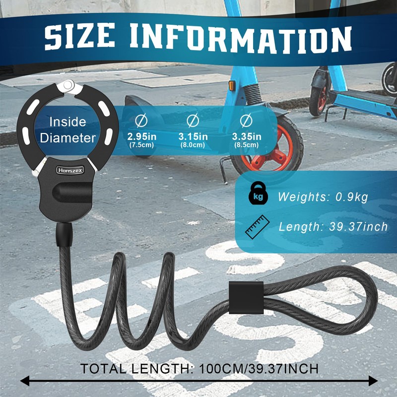 Honszex Electric Scooter Lock, Anti-Theft Cable Lock With Key, 39.37inch