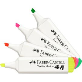 Faber-Castell 159591 Textile Marker in Neon Colours for Light Fabrics, Pack of 4, 1-5 mm Line Width, Bath Taste Party, Children's Birthdays, Stag Parties