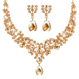 Hicarer Bridal Teardrop Cluster Crystal Jewelry Set for Women Necklace Earrings Wedding (Gold)