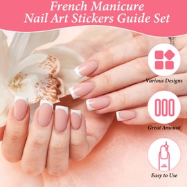 Heclia 36 Sheets French Nail Stickers, 3 Styles Self-Adhesive Manicure Strips Stickers White Half Moon Shaped Nail Tips Guides for DIY Decoration Stencil Tools, Women DIY Pedicure Nails Kit