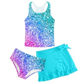 Cutemile Girls Girls Bathing Suit Size 14 2Pc Swimsuit Purple Shiny Tankini Swimwear Sleeveless Quick Dry Beachwear 14-16 Years