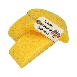 SCHAUMEX® 3er Set Halbrunder Autoschwamm – lackschonend, kratzfrei, saugstark, entfernt Schmutz mühelos, Reinigung außen und innen, Felgen und Lack – Made in Germany