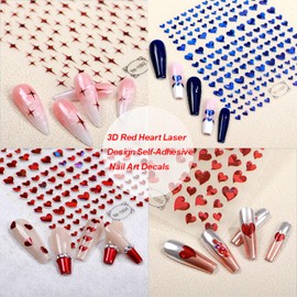 Heart Nail Art Stickers Heart Nail Decals 3D Heart Nail Design Stickers for Nail Art Accessories Supplies Valentine's Day Nail Stickers for Women