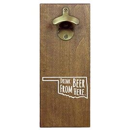 Torched Drink Beer From Here Magnetic Beer Bottle Opener with Cap Catcher (Oklahoma) | Wall Mounted Bottle Opener Refrigerator Magnet | Makes a Great Gift for Men, Beer Lovers, and Collectors |