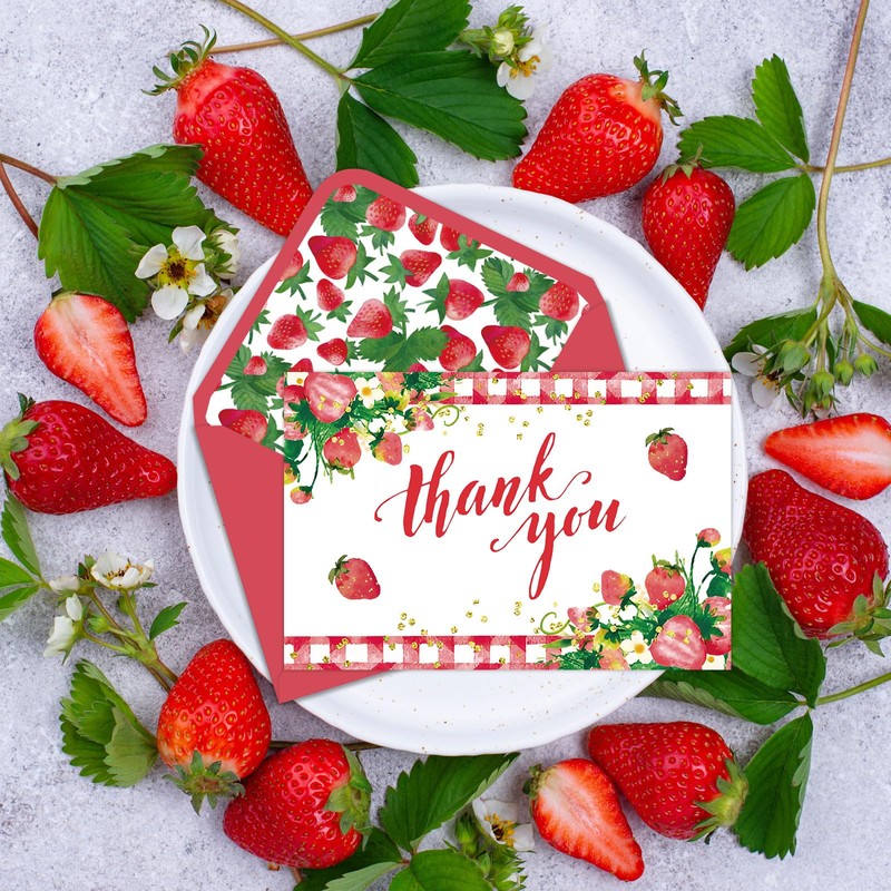 Whaline 24 Pack Strawberry Thank You Cards Summer Strawberry Plaid