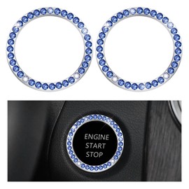 JUSTTOP 2PCS Car Bling Crystal Rhinestone Engine Start Ring Decals, Auto Start Engine Sparkling Key Ignition Knob Sticker, Push Start Button Cover Crystal Bling Ring Emblem Decor (Singe, Blue)