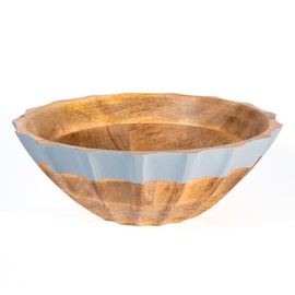 Folkulture Natural Wave Salad Bowl | 11” Large Mango Wood Serving Bowl with Dual Ribbed Design | Wooden Bowl for Salad, Fruit & Pasta | Kitchen Island & Dining Table Décor
