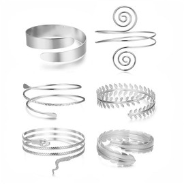 FDEETY Bracelet Jewellery Women's 6 Pieces Alloy Metal Snake Bracelet Arm Cuff Punk Bangle Perfect for Parties Festivals and Everyday Fashion, Metal, Alloy