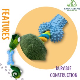 Pawcratean Interactive Plush and Rubber Dog Chew Toy Squeaky Durable Teeth Cleaning for Medium and Large Aggressive Chewers (O/S, Corcodile)