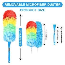 iHUFeather Rainbow Static Duster 24inch Reusable Microfiber Electrostatic Dusters with 2 Beandable and Washable Duster Head for Cleaning Home, Office, Car