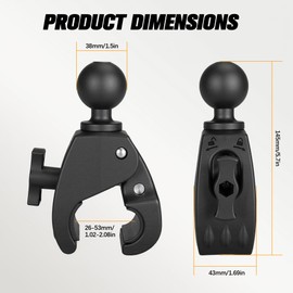 VINmounts Big Clamp C Size 1.5" Ball Mounts Ball Base Compatible with 1.5 Inch Ball Double Socket Arm,Clamping Diameter from 1.02 inches to 2.08 inches