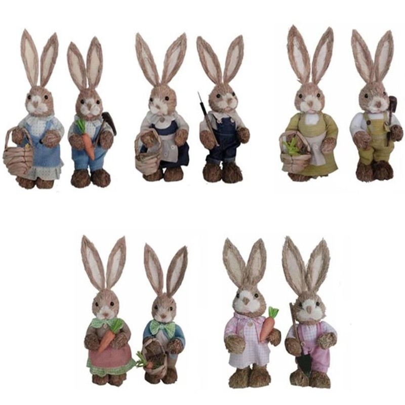 Simulation Straw Rabbit Bunny Easter Decorations Cute Holiday Decor Supplies