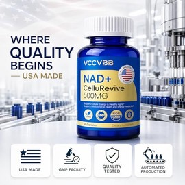 Suplemento NAD+ de 500 mg - Ribosida de nicotinamida para energía celular y salud mitocondrial, NAD Plus Boosting Support Healthy Aging, Stamina & Vit