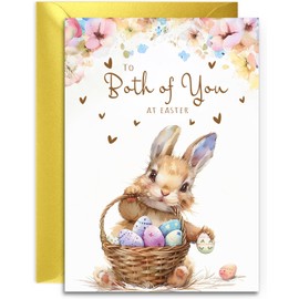 Both of You Easter Card - Bunny with Easter Eggs Design - A5 Size with Gold Envelope