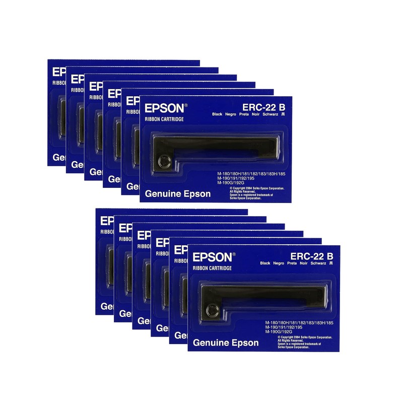 Genuine Epson (ERC-22B) 12-Pack Black Ribbon Cartridge For: M-180, M-181,