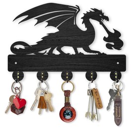 MAYJOYDIY Dragon Coat Rack Wall Mount Wood Fire Dragon Key Holder for Wall 11.8×7.9inch Dragon Spitting Fire Key Rack 5 Alloy Hooks Decorative Key Hanger for Entryway Room Front Door Gift