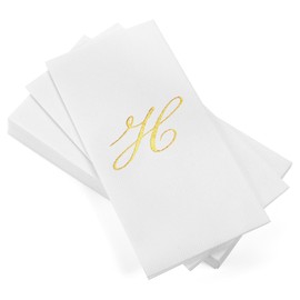 AH AMERICAN HOMESTEAD Disposable Hand Towels for Bathroom - Guest Bathroom Essentials -Bathroom Paper Towels for Guests - Monogrammed Disposable Napkins - Wedding Napkins in Paper Towel Tray (Gold, H)