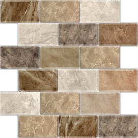 BSABSAQAA 10 Sheets Peel and Stick Backsplash for Kitchen 12"X12" Renter Friendly Backsplash Back Splash Adhesive Subway Wall Tile Sticker for Bathroom Brown Marble