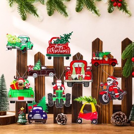 Amyhill 30 Pcs Christmas Truck Ornaments Acrylic Red Truck Santa Hanging Ornaments Car Crafts with Silver Thread Farmhouse Hanging Decor for Xmas Tree Decoration Holiday Parties Craft Supplies