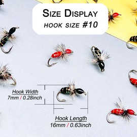 Qievcrme 10Pc Hand-Tied Fly Flies Fly Fishing Lure/Hooks Wet Flies Bionics Griffiths Artificial Bait Fishing for Trout, Bass and Salmon for Fishing in Rivers Lakes (Black&Red)