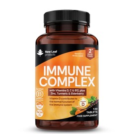 Vitamin D3 Immune Booster Complex - with Vitamins D,C, B12, Zinc, Turmeric & Elderberry - Immune Support - Made in the UK - Immunity Booster by New Leaf 120 Tablets
