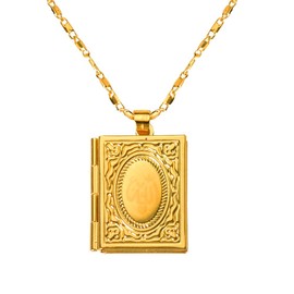 YALLNASL Photo Locket Necklace for Women Men Gold Necklace Open Book Necklace for Book Lovers Gifts Necklace for Readers Gifts for Men Women Picture Frames Necklaces