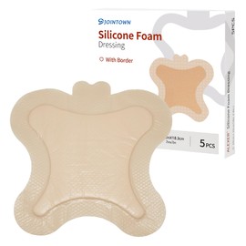 Jointown Foam Wound Care Dressing, Adhesive Silicone Sacral Foam Dressing, Waterproof Bed Sore Bandages for Sacral Wound, 7"x7", 5 PCS