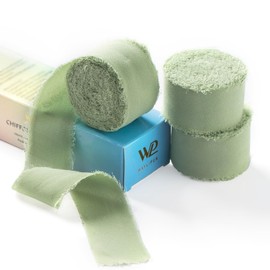 Sage Green Chiffon Ribbon, Waylipun 3 Rolls of Gift Ribbon Silk Ribbon, 3 cm x 6.4 m Gift Ribbon, Decorative Ribbon, Ribbon for DIY Gift Wrapping, Crafts, Wedding, Bridal Bouquet