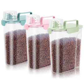 10-20Lbs Portable Cat Dog Food Storage Container with Upgraded Large Spout and Cup Dispenser for Small Large Animal Kibble, Pet Bird Snack, Oatmeal, Rice, Flour, Brown Sugart-3 Pack Pink Blue Green
