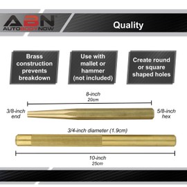 ABN Brass Punch Set - 2 Piece Brass Drift Pin Punch Set - Mechanic’s Non-Marring Chisel Punches for Vehicles