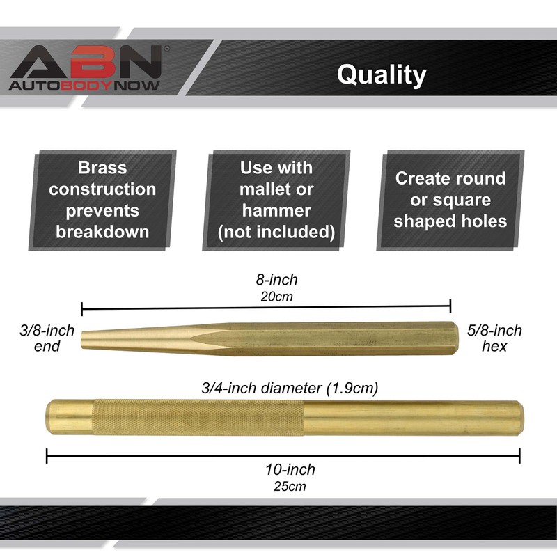 ABN Brass Punch Set - 2 Piece Brass Drift Pin